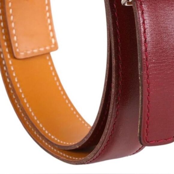 HERMES Constance: Red Burgundy/Brown Reversible Belt 70 - Picture 3 of 10